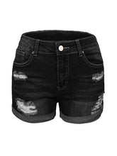 Load image into Gallery viewer, Women&#39;s Stretch Mid Rise Denim Ripped Shorts in 3 Colors Sizes 4-20