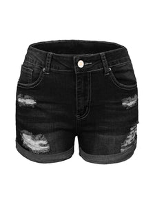 Women's Stretch Mid Rise Denim Ripped Shorts in 3 Colors Sizes 4-20