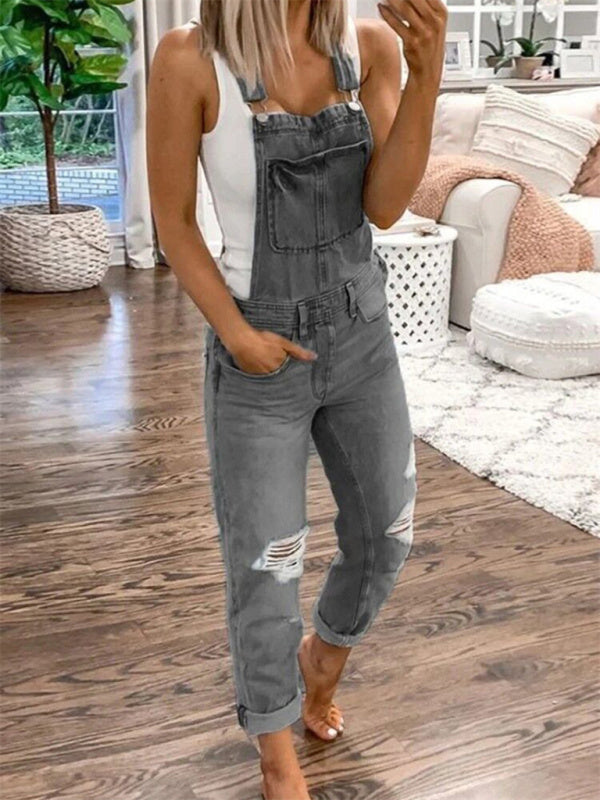Women's Ripped Skinny Denim Overalls in 2 Colors Sizes 4-12