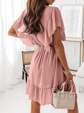 Load image into Gallery viewer, Women&#39;s Solid Faux Wrap Ruffled Mini Dress with Flutter Sleeves in 3 Colors Sizes 4-12