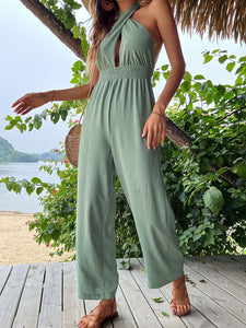 Women's Solid Color Cutout Halter Jumpsuit S-XL