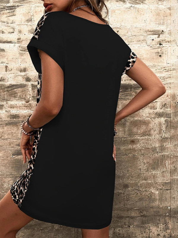 Women's Leopard Print Short Sleeve Mini Dress with Pockets Sizes 4-16 - Wazzi's Wear