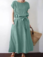 Load image into Gallery viewer, Women&#39;s Solid Short Sleeve Maxi Dress with Pockets and Waist Tie in 4 Colors Sizes 4-20