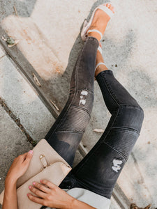 Women's Ripped Moto Skinny Jeans in 3 Colors S-XXL