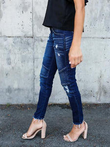 Women's Ripped Moto Skinny Jeans in 3 Colors S-XXL