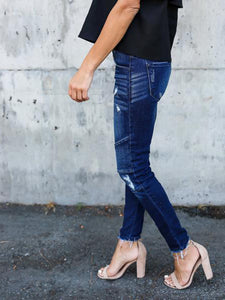 Women's Ripped Moto Skinny Jeans in 3 Colors S-XXL
