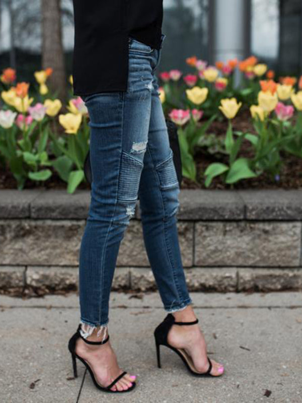 Women's Ripped Moto Skinny Jeans in 3 Colors S-XXL - Wazzi's Wear