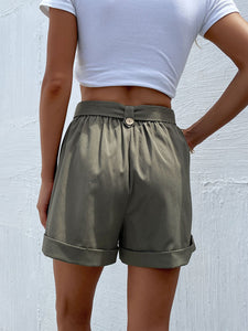 Women’s Solid Belted High Waist Shorts with Pockets S-XL - Wazzi's Wear