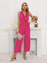 Load image into Gallery viewer, Women&#39;s Sleeveless V Neck Ruffled Pleated Jumpsuit in 5 Colors Sizes 4-12