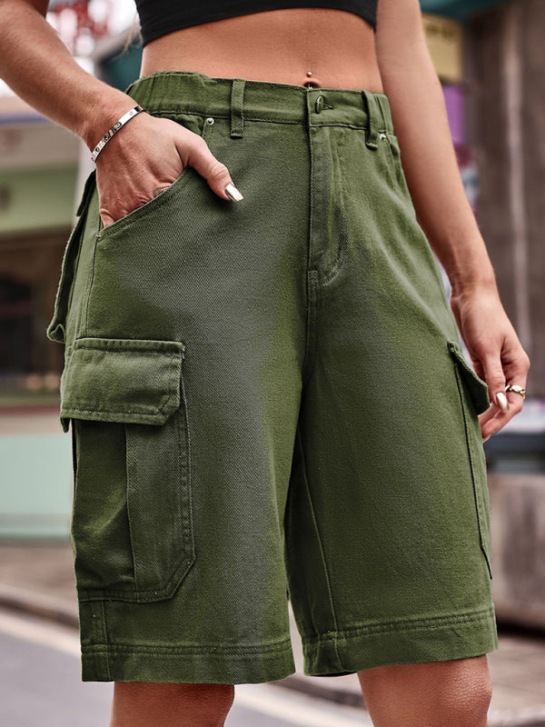 Women’s Knee Length Denim Cargo Shorts in 2 Colors Sizes 4-20