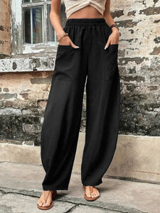 Women's Solid Wide Leg Cuffed Pants with Pockets in 5 Colors Sizes 4-22