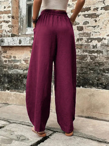 Women's Solid Wide Leg Cuffed Pants with Pockets in 5 Colors Sizes 4-22