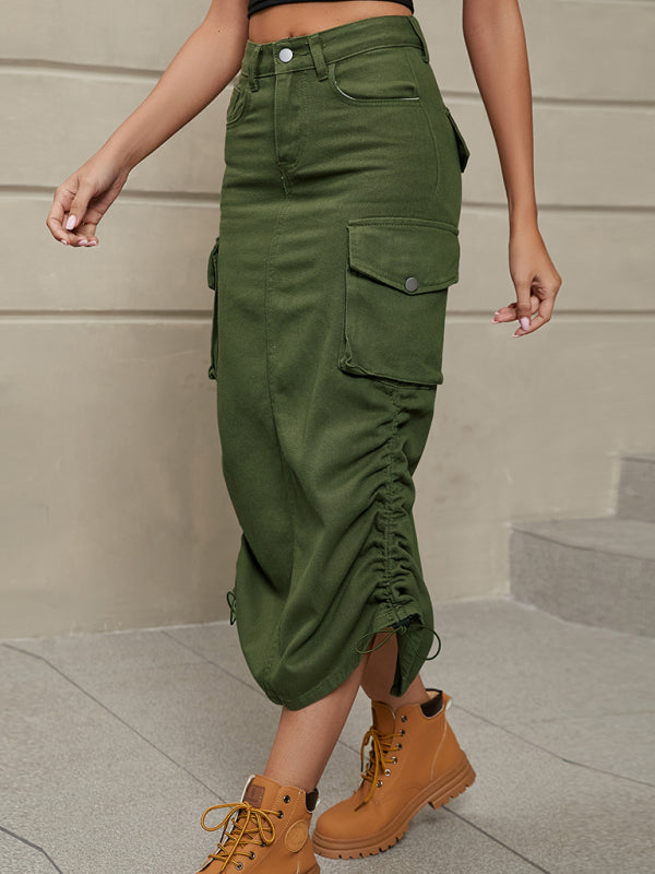 Women's Solid Side Drawstring Cargo Skirt in 5 Colors Sizes 4-20 - Wazzi's Wear