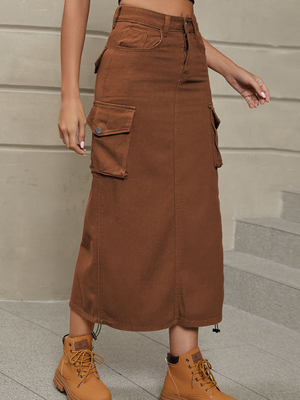 Women's Solid Side Drawstring Cargo Skirt in 5 Colors Sizes 4-20 - Wazzi's Wear