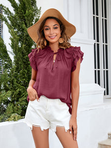 Women's Solid Ruffle Sleeve Top in 6 Colors S-2XL