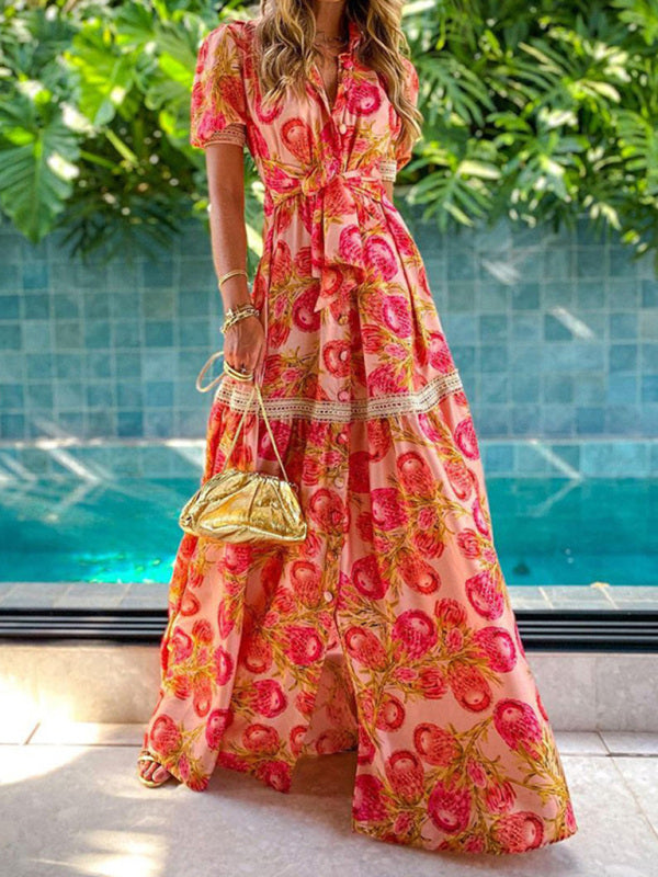 Women's Boho Floral Print Maxi Dress Sizes 4-18 - Wazzi's Wear