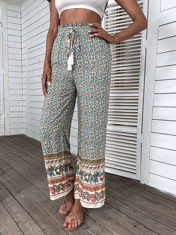 Women's Bohemian Ethnic Print Wide Leg Pants with Side Pockets Sizes 4-22 - Wazzi's Wear