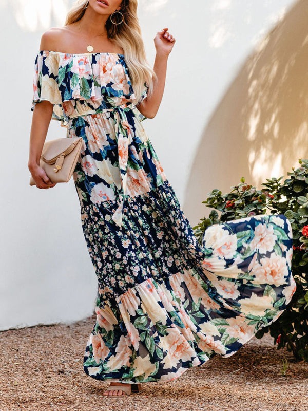 Women’s Off-the-Shoulder Floral Maxi Dress in 8 Colors Sizes 4-26 - Wazzi's Wear