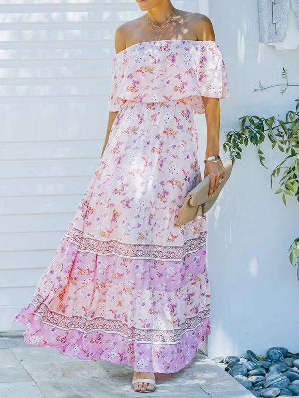 Women’s Off-the-Shoulder Floral Maxi Dress in 8 Colors Sizes 4-26 - Wazzi's Wear