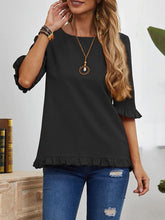 Load image into Gallery viewer, Women&#39;s Solid Round Neck Top with Ruffled Short Sleeves in 6 Colors S-5XL