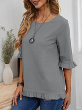 Load image into Gallery viewer, Women&#39;s Solid Round Neck Top with Ruffled Short Sleeves in 6 Colors S-5XL