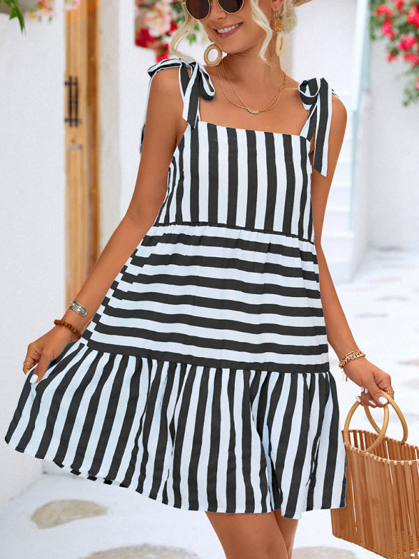 Women's Striped Ruffled Sleeveless Dress in 2 Colors Sizes 4-10 - Wazzi's Wear
