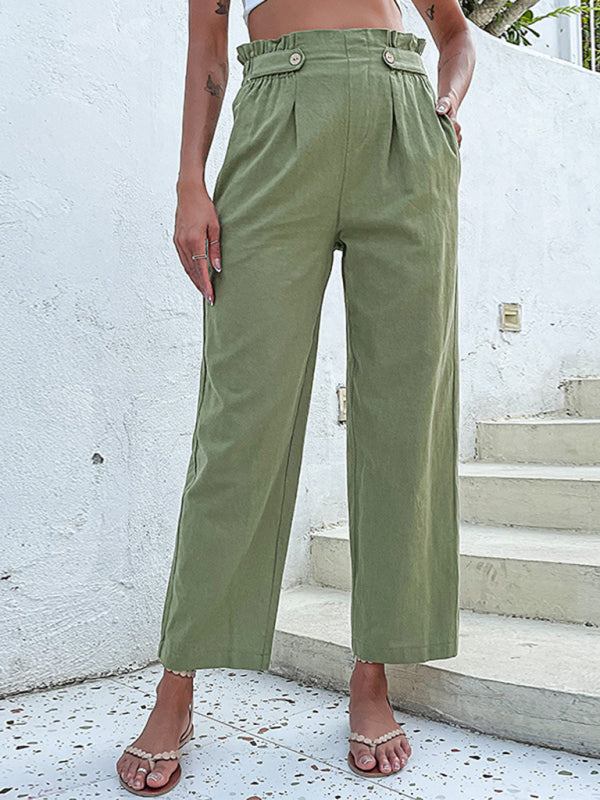 Women's Solid High Waist Pants with Pockets Size 4-10 - Wazzi's Wear