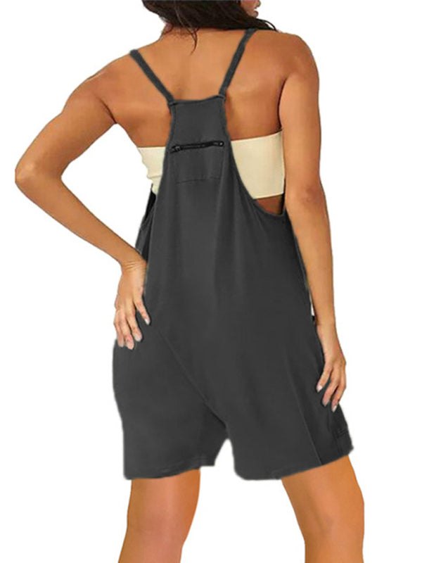 Women’s Solid Romper with Front Pockets and Back Zipper Pocket in 7 Colors Sizes 4-34 - Wazzi's Wear