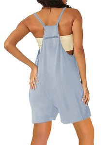 Women’s Solid Romper with Front Pockets and Back Zipper Pocket in 7 Colors Sizes 4-34