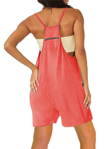Women’s Solid Romper with Front Pockets and Back Zipper Pocket in 7 Colors Sizes 4-34