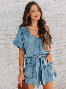 Ladies Denim Washed Romper with Pockets Sizes 4-18