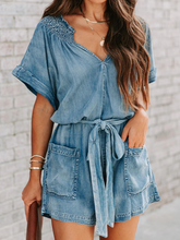 Load image into Gallery viewer, Ladies Denim Washed Romper with Pockets Sizes 4-18
