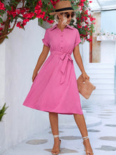 Load image into Gallery viewer, Women’s Solid Short Sleeve Dress with Buttons and Waist Tie in 3 Colors S-XL - Wazzi&#39;s Wear