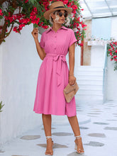 Load image into Gallery viewer, Women’s Solid Short Sleeve Dress with Buttons and Waist Tie in 3 Colors S-XL - Wazzi&#39;s Wear