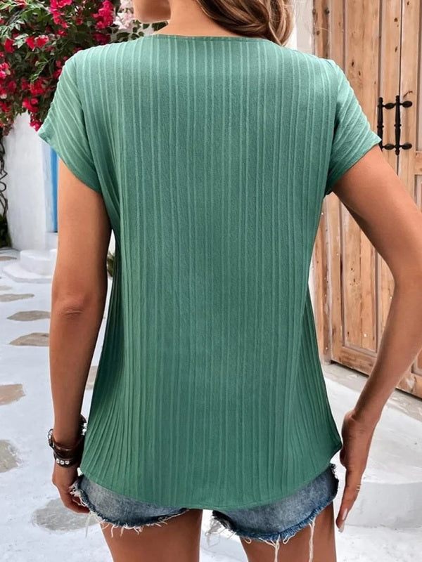 Women’s Solid Short Sleeve Top with Buttons in 5 Colors Sizes 4-22 - Wazzi's Wear