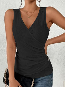 Women's Solid Crossover Tank Top with Side Buttons in 5 Colors Sizes 4-22 - Wazzi's Wear
