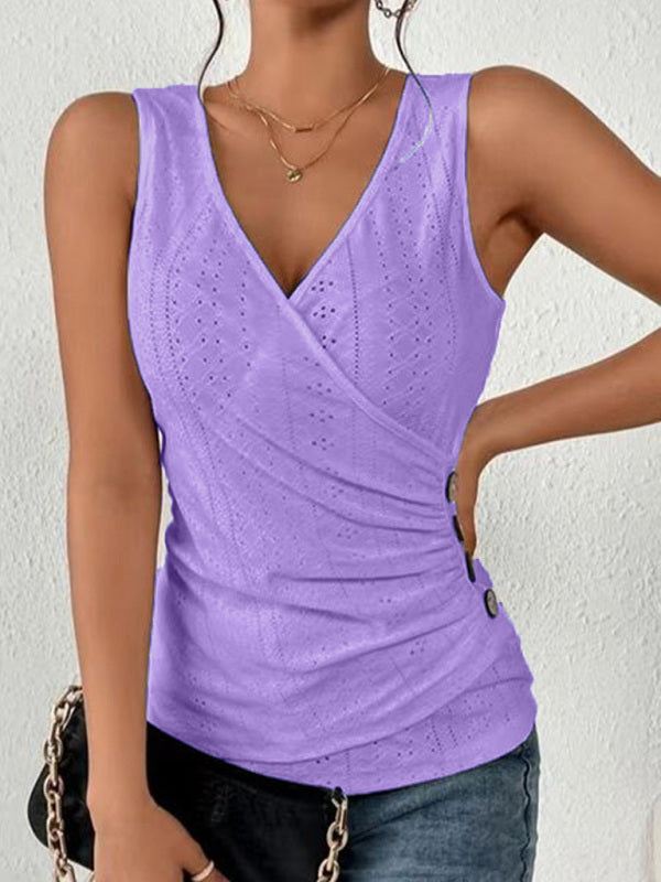 Women's Solid Crossover Tank Top with Side Buttons in 5 Colors Sizes 4-22 - Wazzi's Wear