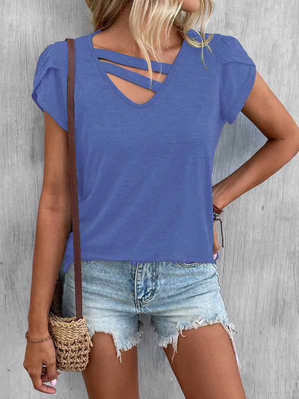 Women's Solid Short Sleeve Top with Cutouts Sizes 4-22 - Wazzi's Wear