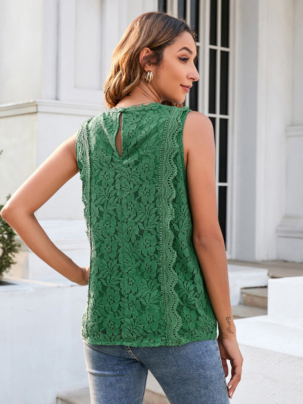 Women’s Lace Solid Sleeveless Top in 8 Colors Sizes 4-18 - Wazzi's Wear