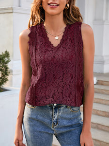 Women’s Lace Solid Sleeveless Top in 8 Colors Sizes 4-18