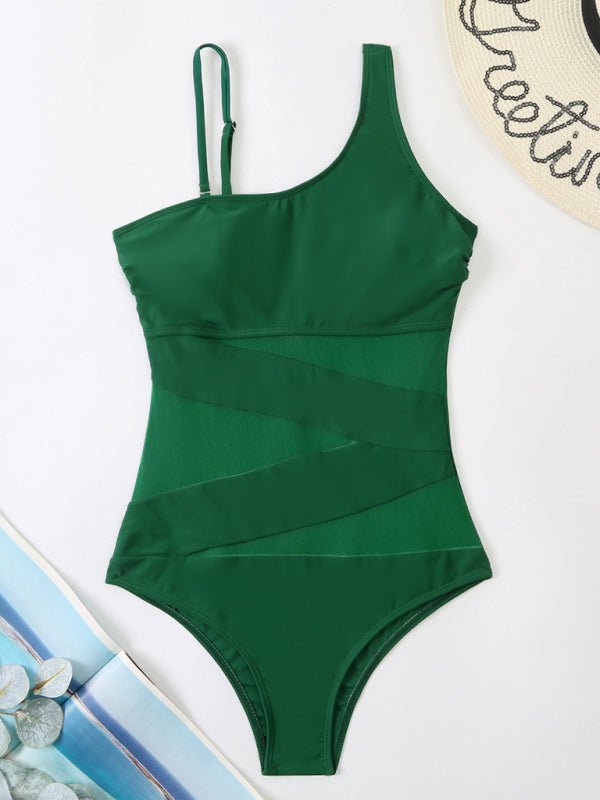 Women's Solid One-Shoulder One-Piece Swimsuit in 6 Colors Sizes S-XL - Wazzi's Wear