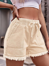 Load image into Gallery viewer, Women’s Solid Drawstring Shorts with Frayed Hem and Pockets in 13 Colors Sizes 4-18