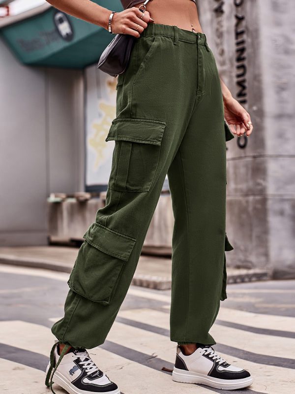 Women's Solid Multi-Pocket Cuffed Cargo Pants in 5 Colors Sizes 4-18 - Wazzi's Wear