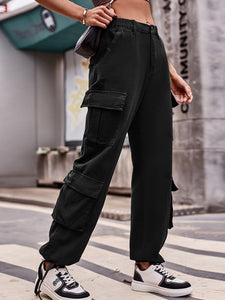 Women's Solid Multi-Pocket Cuffed Cargo Pants in 5 Colors Sizes 4-18