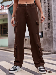 Women's Solid Multi-Pocket Cuffed Cargo Pants in 5 Colors Sizes 4-18