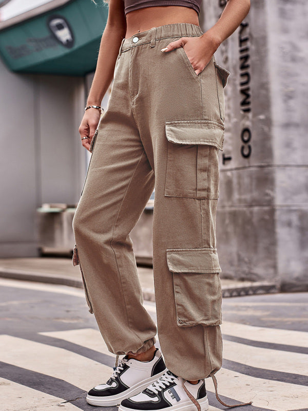 Women's Solid Multi-Pocket Cuffed Cargo Pants in 5 Colors Sizes 4-18 - Wazzi's Wear