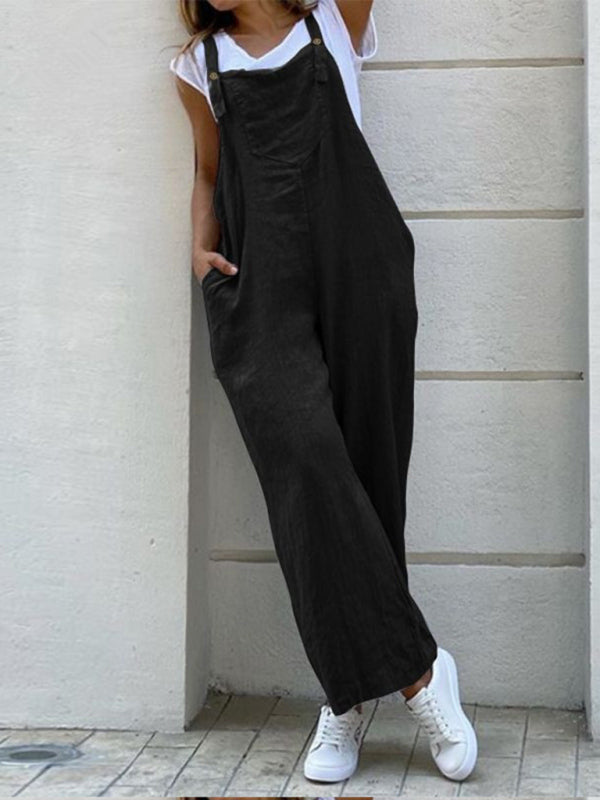 Women's Solid Ankle Length Linen Jumpsuit in 3 Colors Sizes 4-30 - Wazzi's Wear