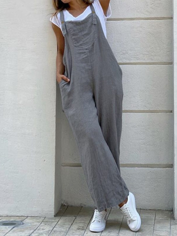 Women's Solid Ankle Length Linen Jumpsuit in 3 Colors Sizes 4-30 - Wazzi's Wear