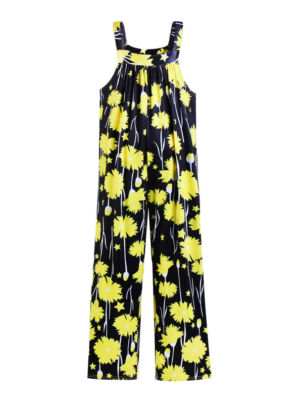 Women's Floral Sleeveless Jumpsuit with Pockets in 4 Colors Sizes 4-12 - Wazzi's Wear