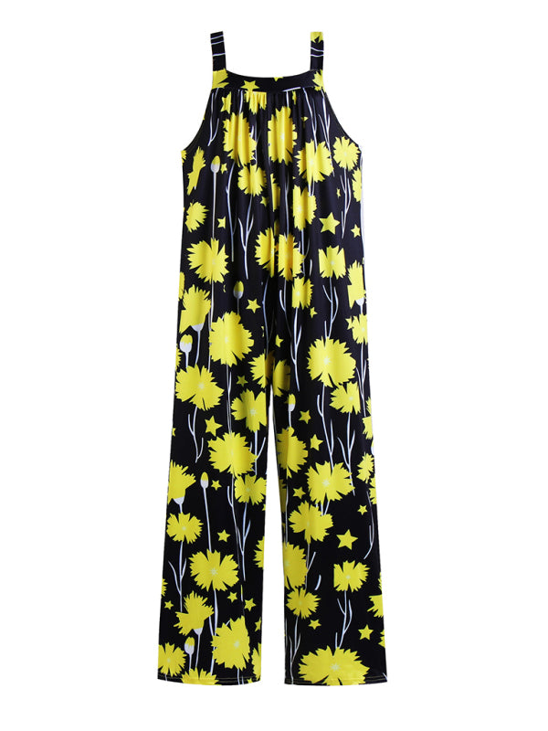 Women's Floral Sleeveless Jumpsuit with Pockets in 4 Colors Sizes 4-12